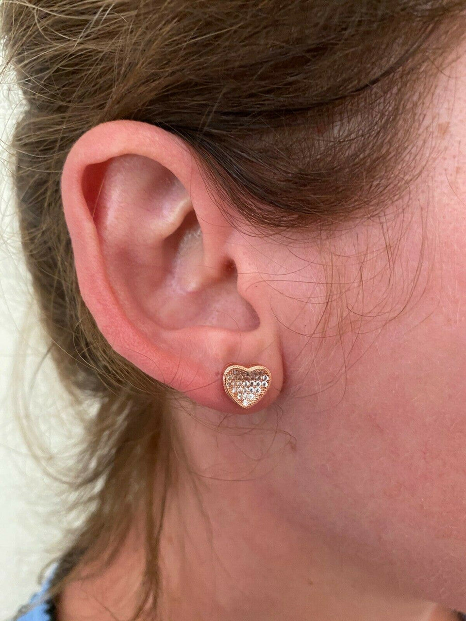 HarlemBling 14k Rose Gold Over Real 925 Silver Heart Shaped Earrings Diamond Studs Aretes