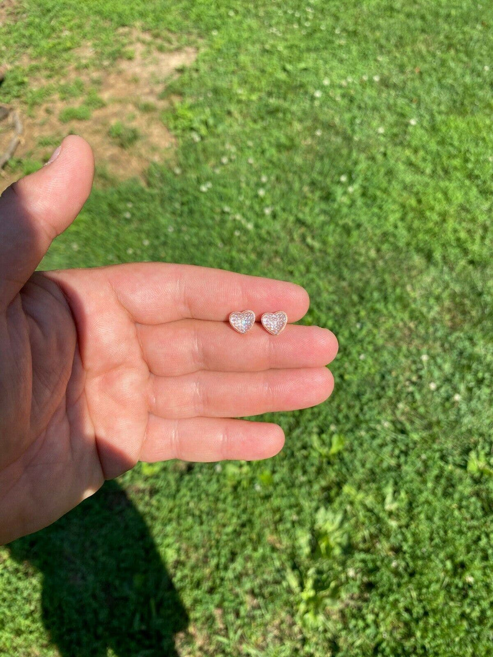 HarlemBling 14k Rose Gold Over Real 925 Silver Heart Shaped Earrings Diamond Studs Aretes