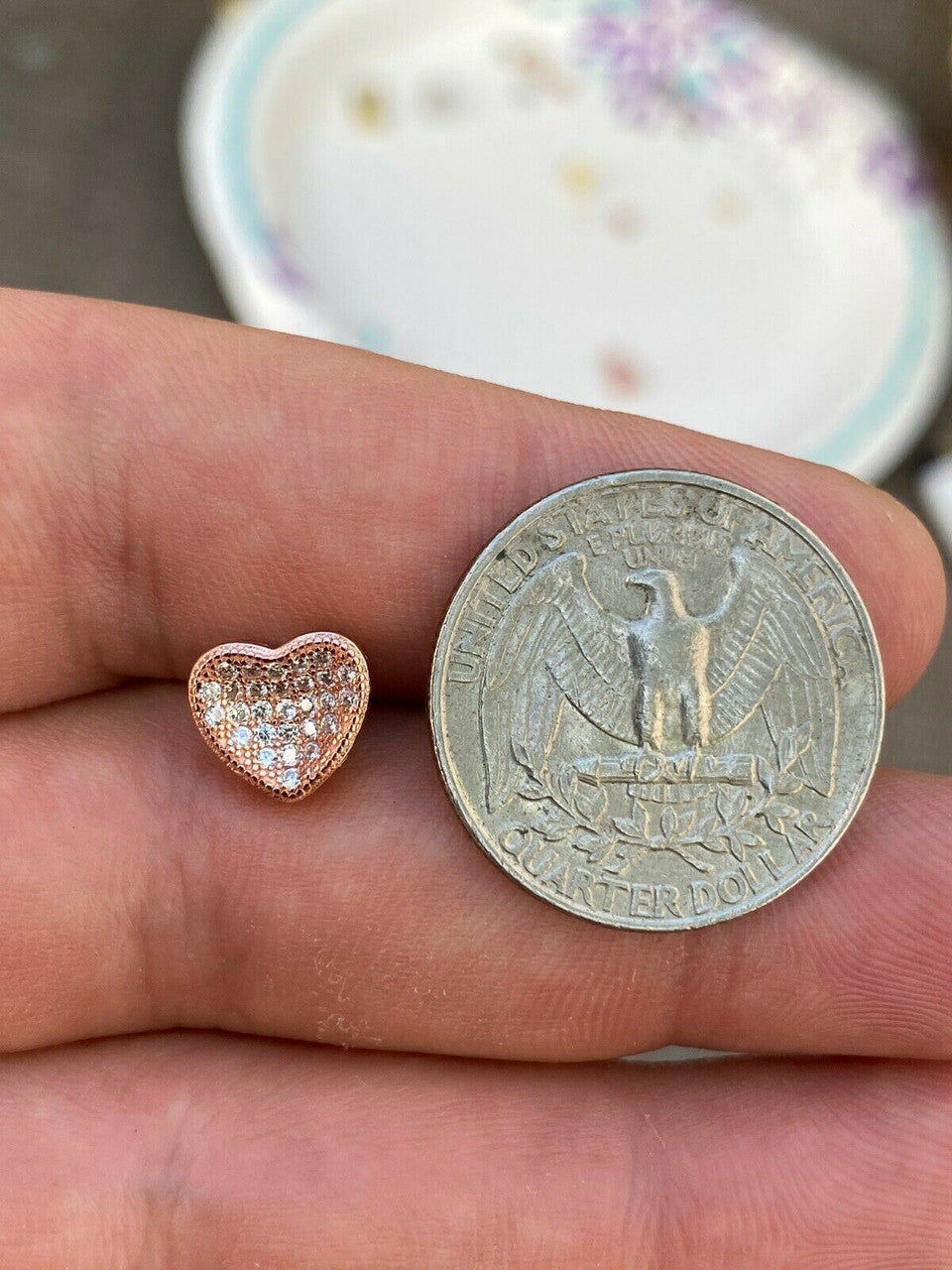 HarlemBling 14k Rose Gold Over Real 925 Silver Heart Shaped Earrings Diamond Studs Aretes