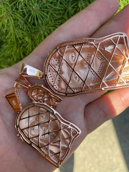 HarlemBling 14k Rose Gold Over Real 925 Silver Hip Hop Jesus Piece Pendant Iced Men Necklace