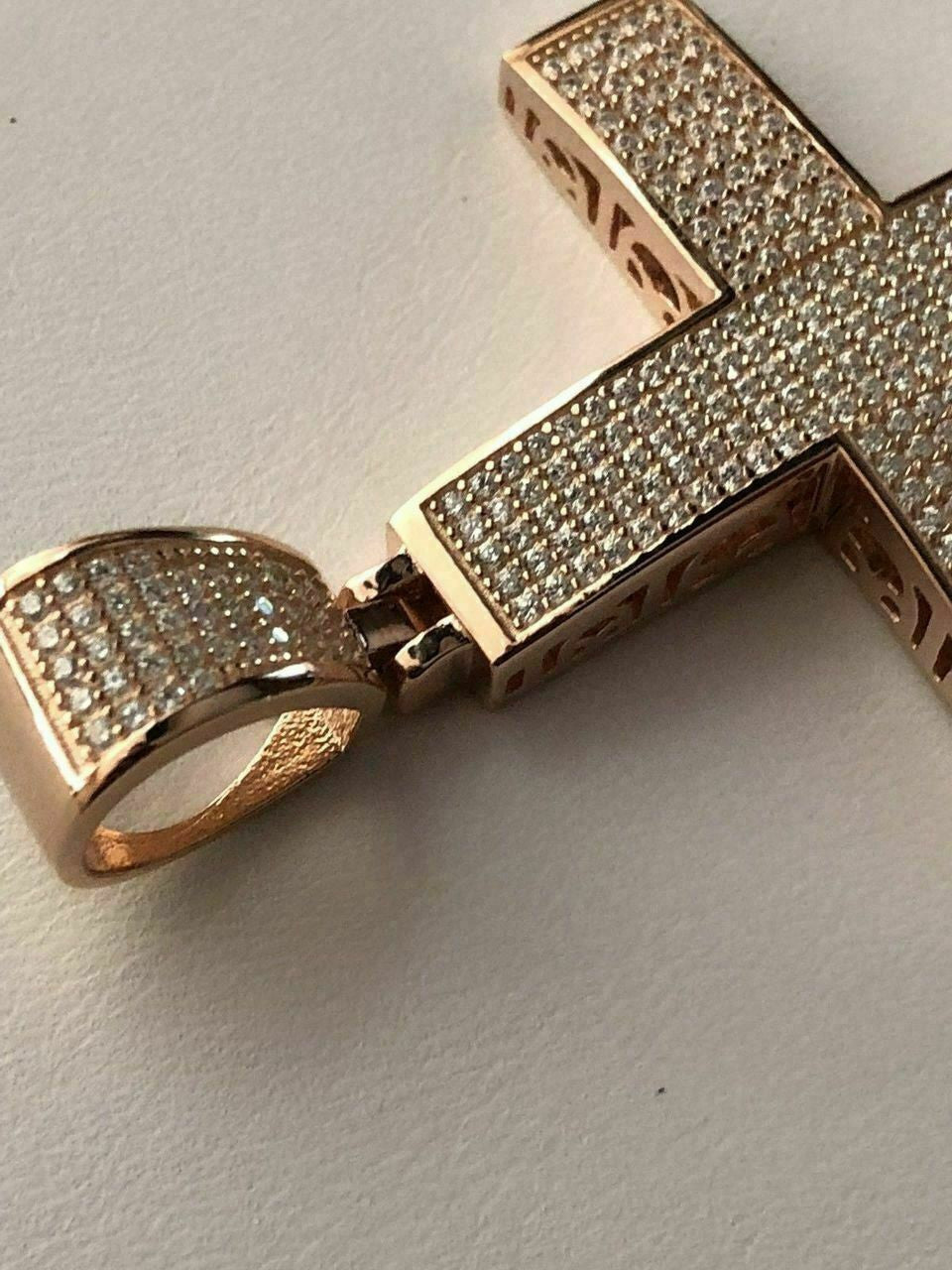 HarlemBling 14k Rose Gold Over Solid 925 Silver Mens Large Cross 3ct Diamonds 2x1.5 Hip Hop