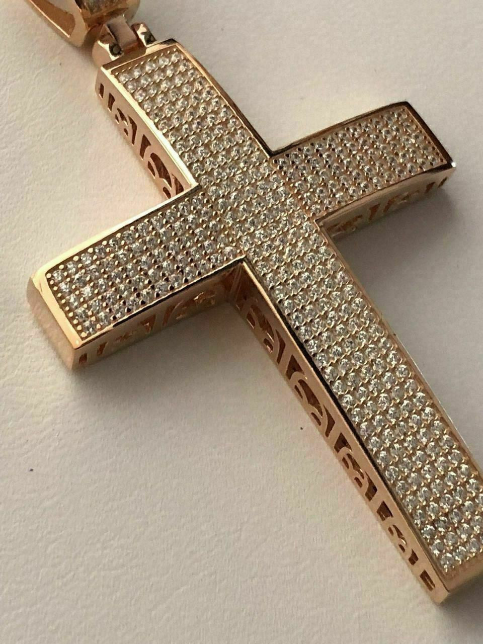 HarlemBling 14k Rose Gold Over Solid 925 Silver Mens Large Cross 3ct Diamonds 2x1.5 Hip Hop