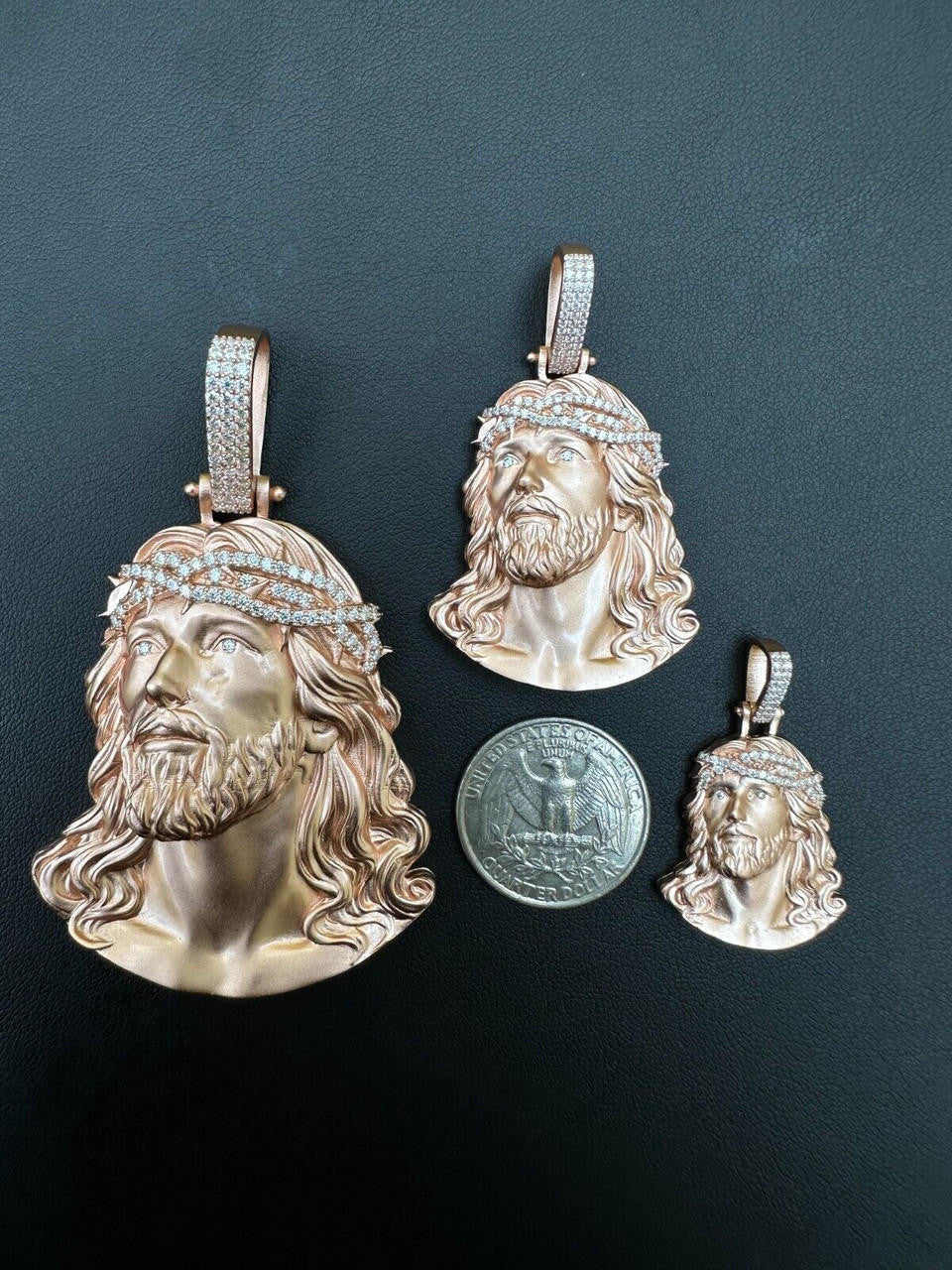 HarlemBling 14k Rose Gold Over Solid 925 Silver MOISSANITE Jesus Piece Iced Pendant Necklace