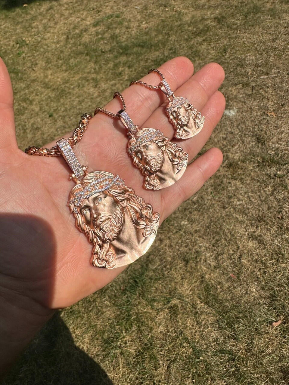 HarlemBling 14k Rose Gold Over Solid 925 Silver MOISSANITE Jesus Piece Iced Pendant Necklace