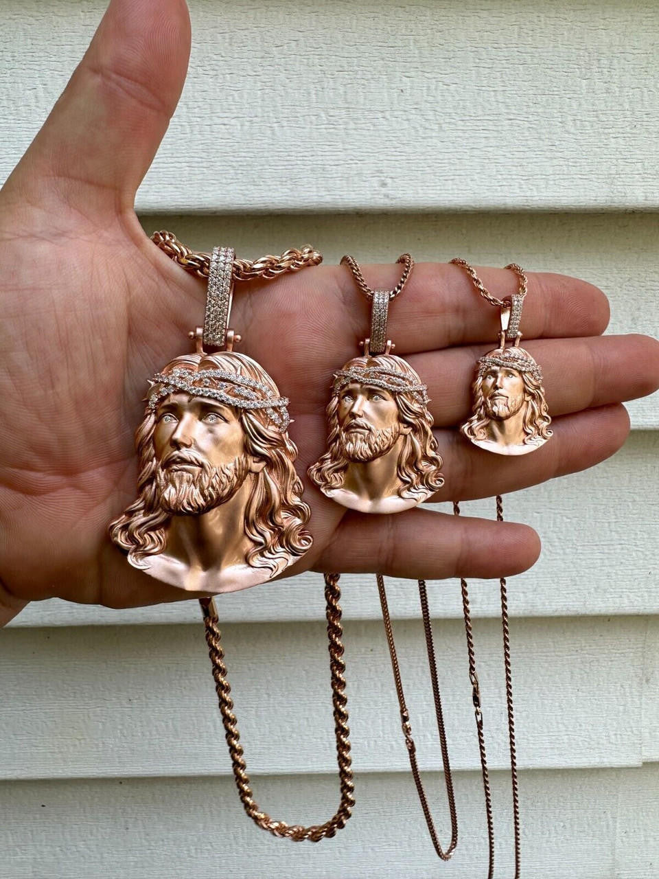 HarlemBling 14k Rose Gold Over Solid 925 Silver MOISSANITE Jesus Piece Iced Pendant Necklace