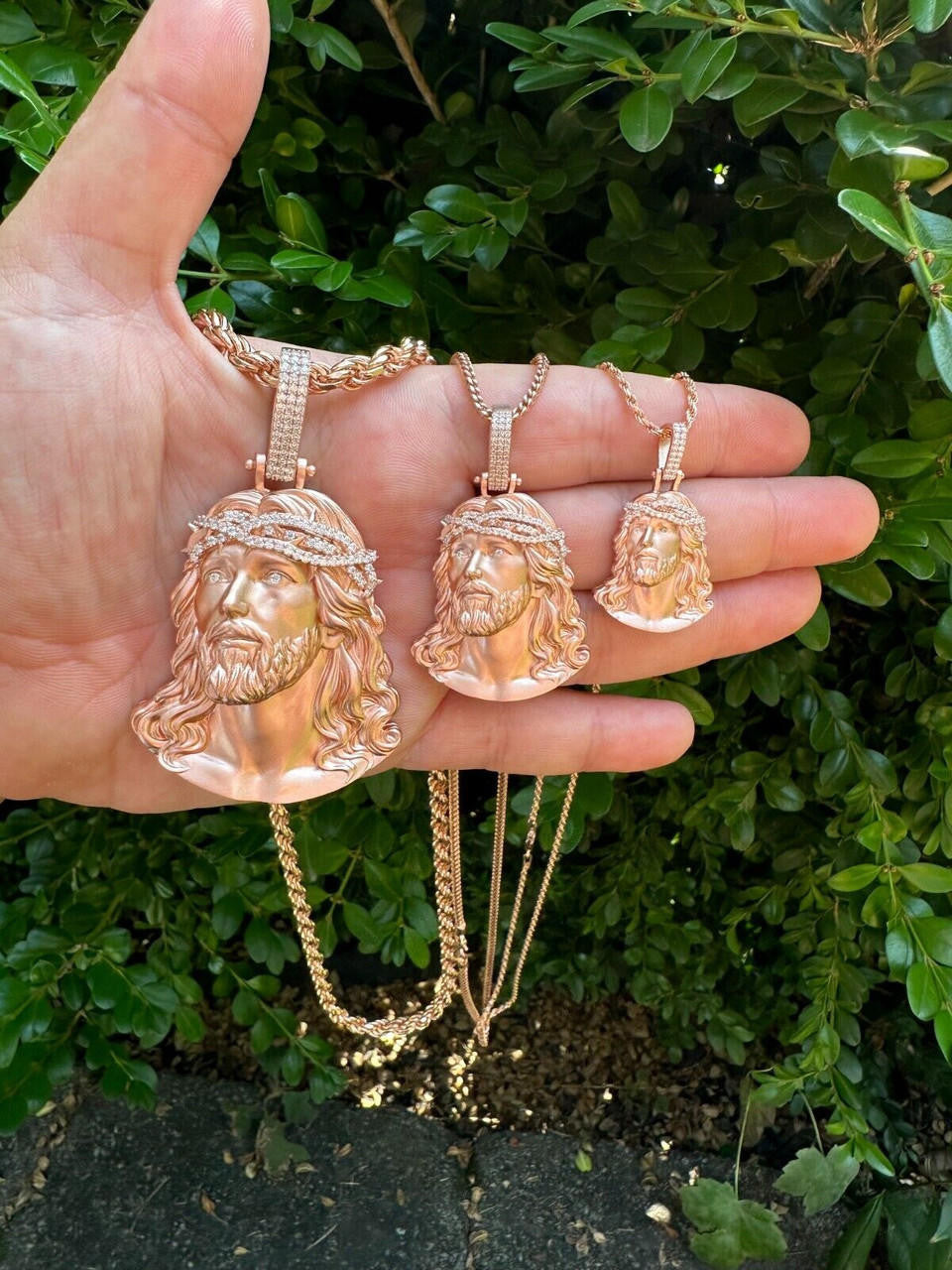 HarlemBling 14k Rose Gold Over Solid 925 Silver MOISSANITE Jesus Piece Iced Pendant Necklace