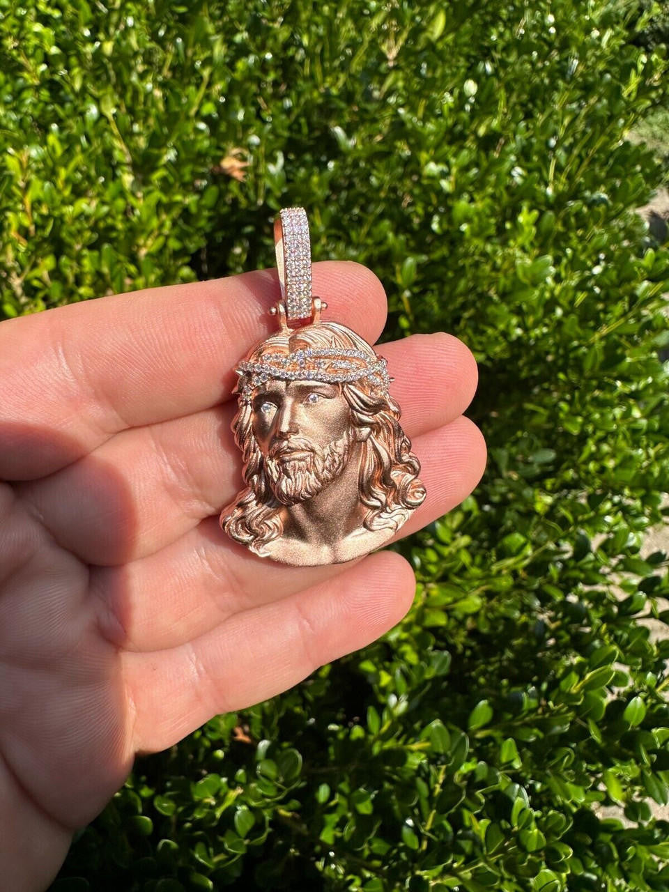 HarlemBling 14k Rose Gold Over Solid 925 Silver MOISSANITE Jesus Piece Iced Pendant Necklace