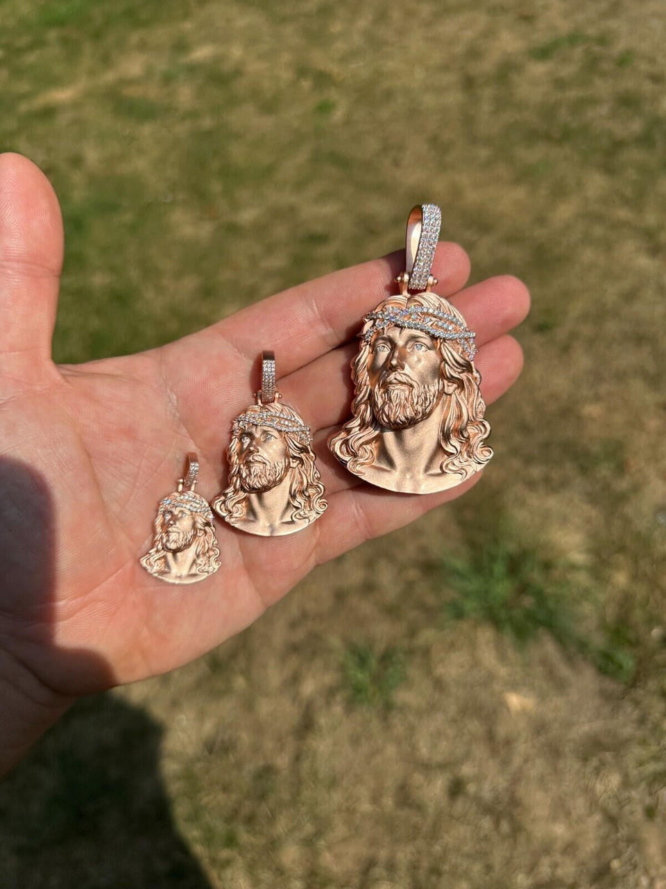 HarlemBling 14k Rose Gold Over Solid 925 Silver MOISSANITE Jesus Piece Iced Pendant Necklace