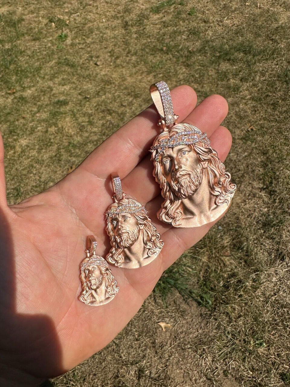 HarlemBling 14k Rose Gold Over Solid 925 Silver MOISSANITE Jesus Piece Iced Pendant Necklace