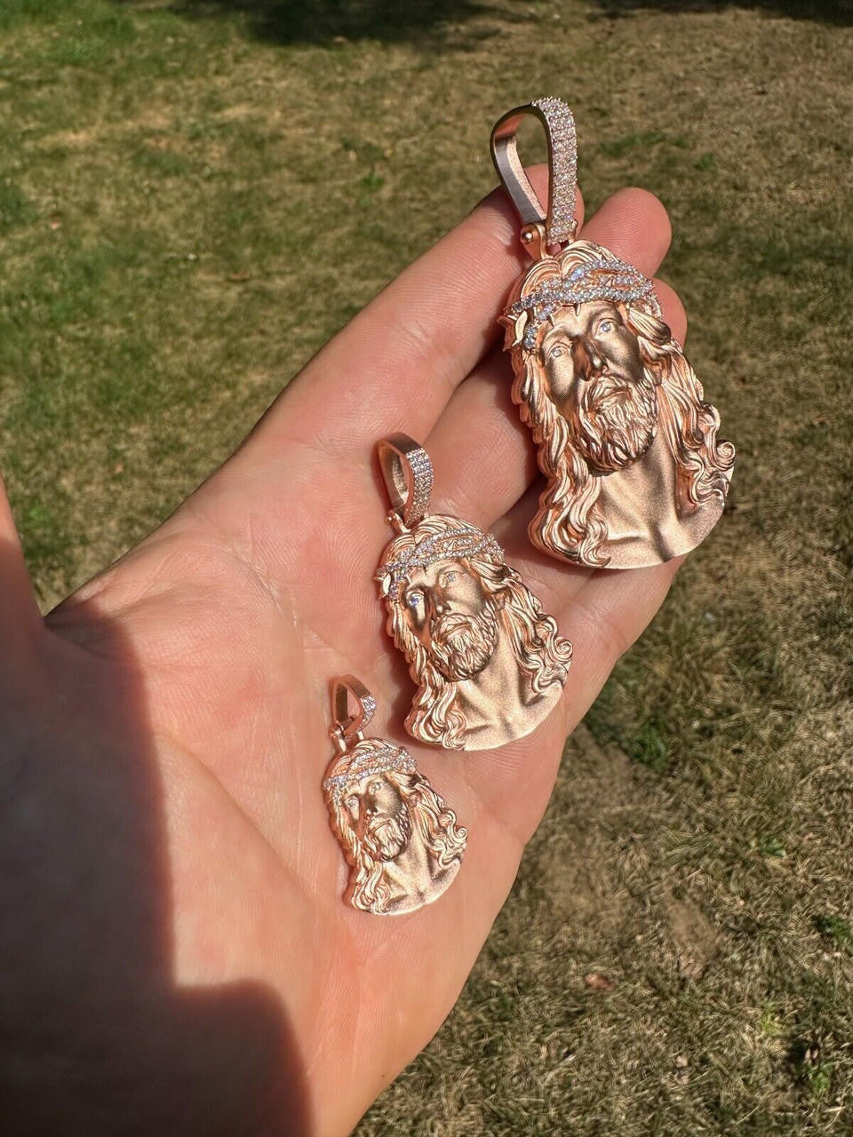 HarlemBling 14k Rose Gold Over Solid 925 Silver MOISSANITE Jesus Piece Iced Pendant Necklace