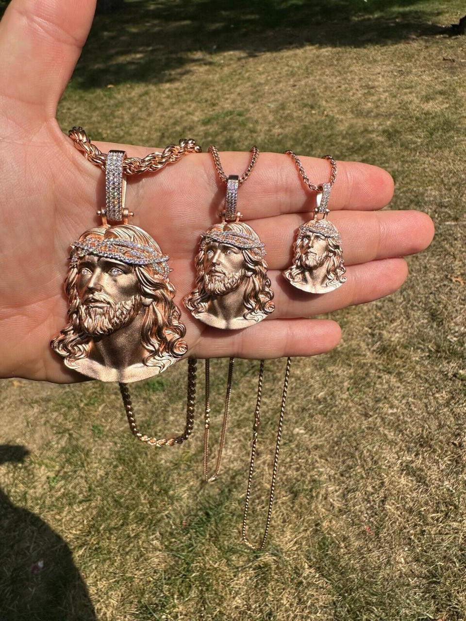 HarlemBling 14k Rose Gold Over Solid 925 Silver MOISSANITE Jesus Piece Iced Pendant Necklace