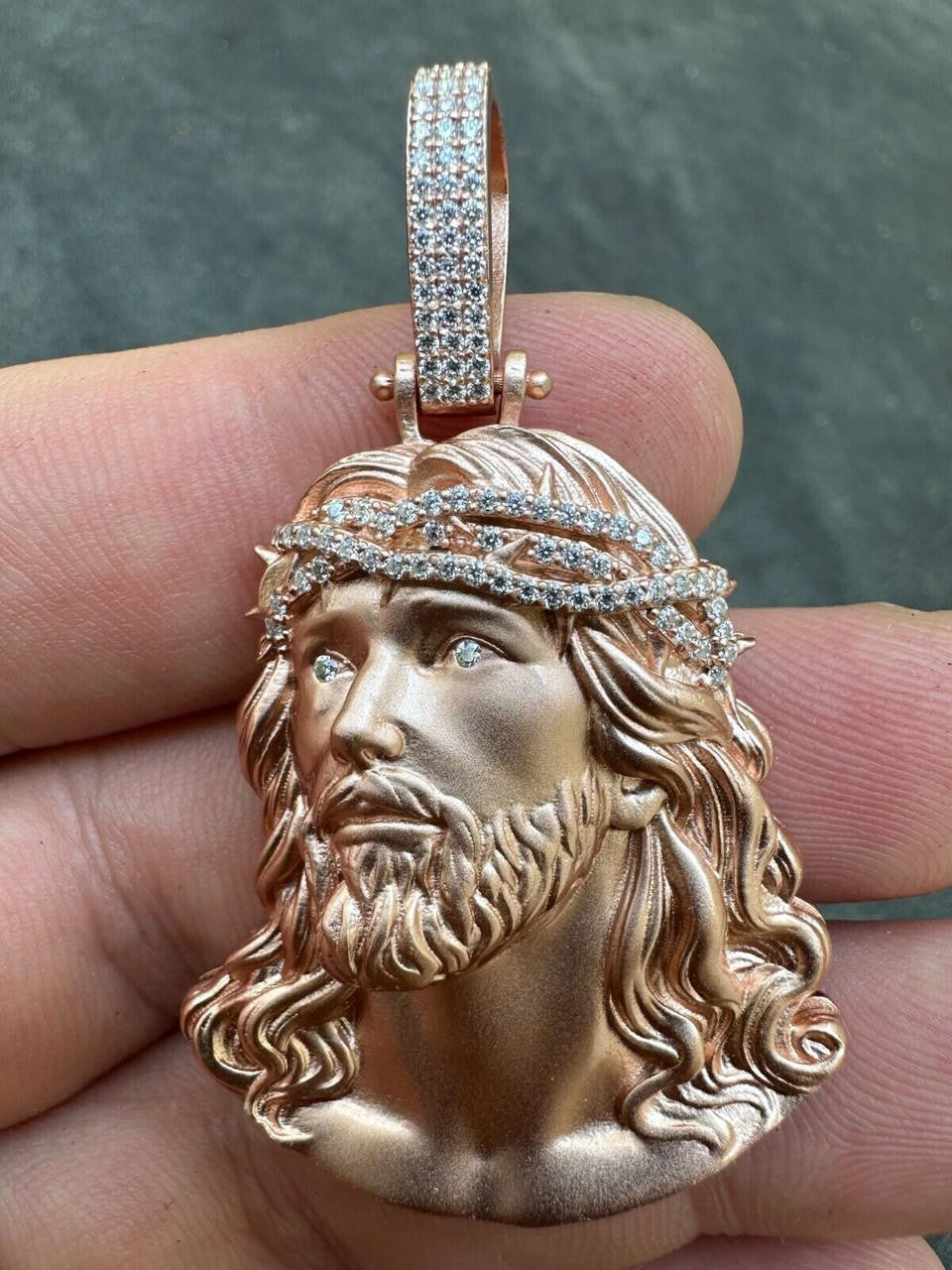HarlemBling 14k Rose Gold Over Solid 925 Silver MOISSANITE Jesus Piece Iced Pendant Necklace