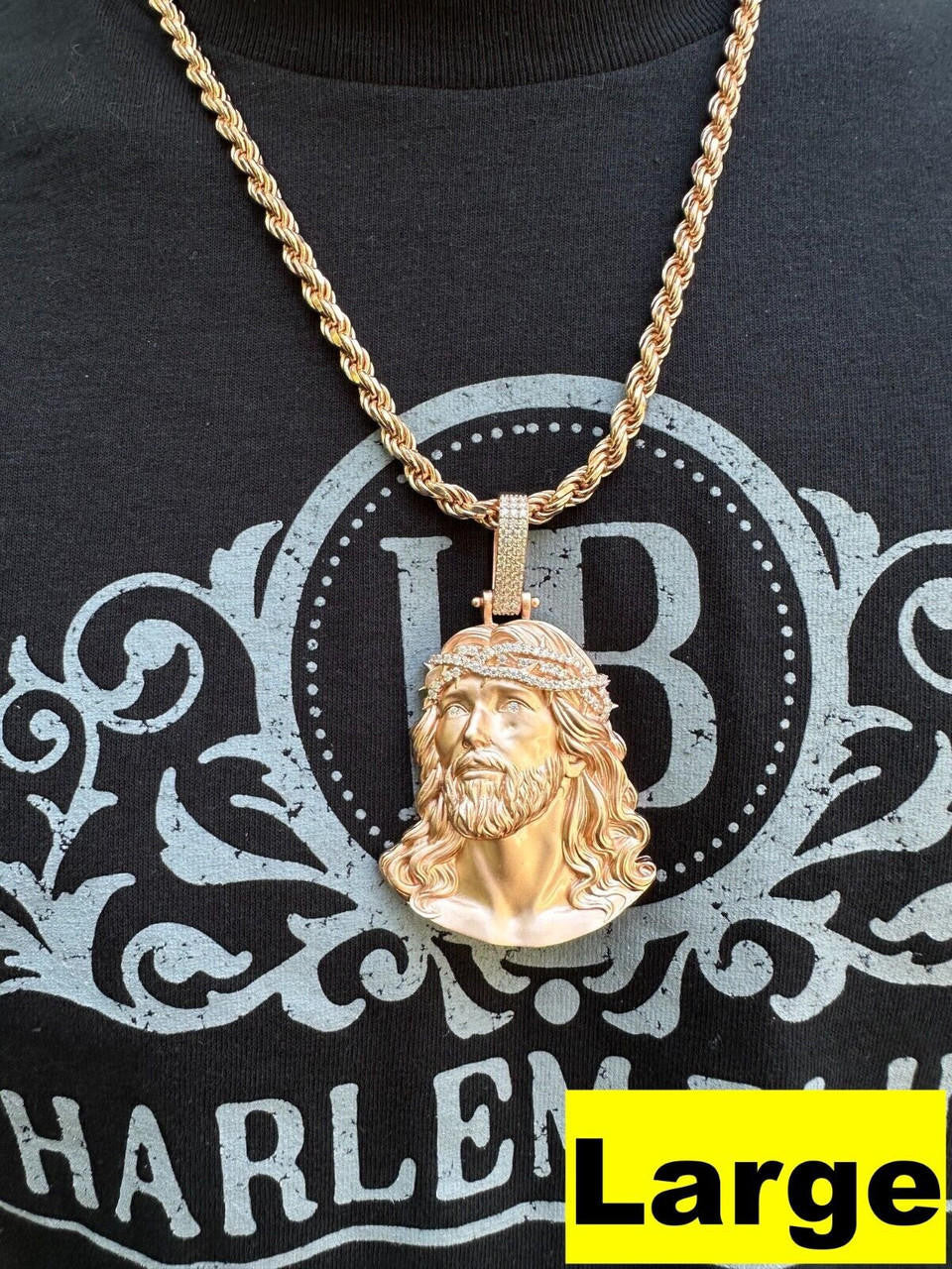 HarlemBling 14k Rose Gold Over Solid 925 Silver MOISSANITE Jesus Piece Iced Pendant Necklace