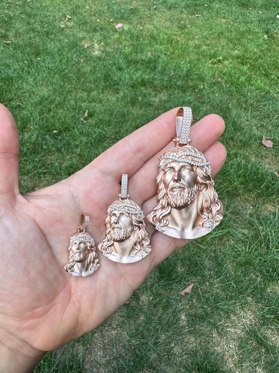 HarlemBling 14k Rose Gold Over Solid 925 Silver MOISSANITE Jesus Piece Iced Pendant Necklace