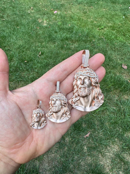HarlemBling 14k Rose Gold Over Solid 925 Silver MOISSANITE Jesus Piece Iced Pendant Necklace