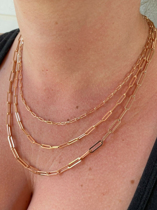 HarlemBling 14k Rose Gold Over Solid 925 Silver Paperclip Rolo Chain 2.5mm- 4mm Necklace