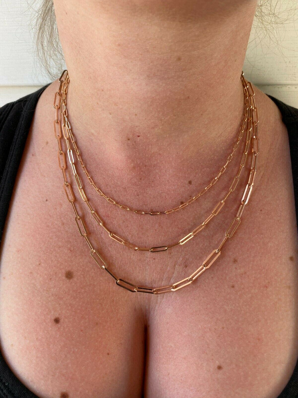 HarlemBling 14k Rose Gold Over Solid 925 Silver Paperclip Rolo Chain 2.5mm- 4mm Necklace