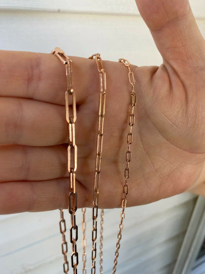 HarlemBling 14k Rose Gold Over Solid 925 Silver Paperclip Rolo Chain 2.5mm- 4mm Necklace