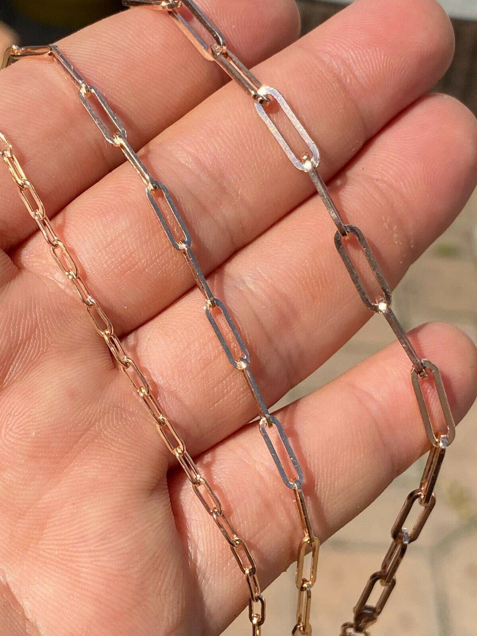 HarlemBling 14k Rose Gold Over Solid 925 Silver Paperclip Rolo Chain 2.5mm- 4mm Necklace