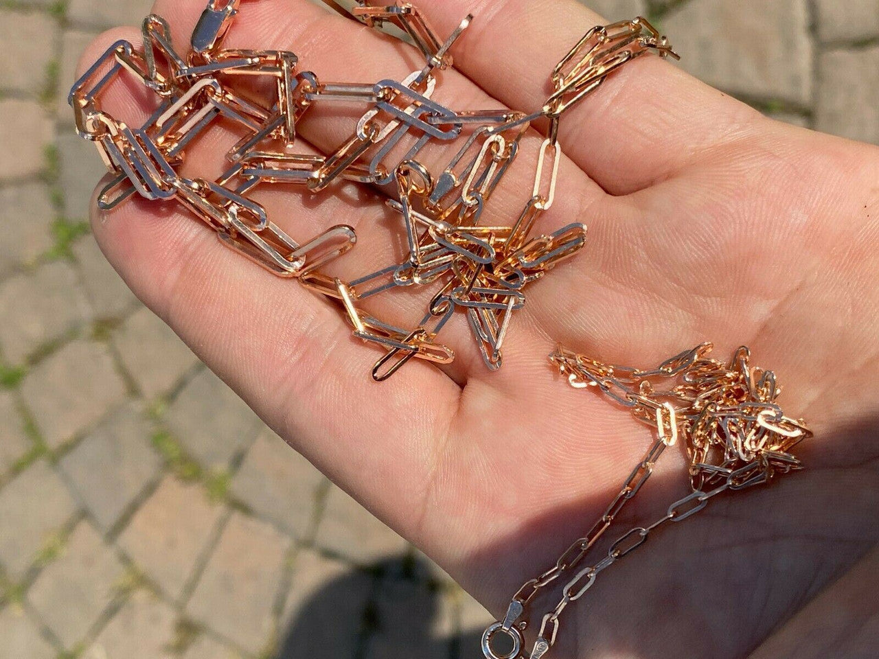 HarlemBling 14k Rose Gold Over Solid 925 Silver Paperclip Rolo Chain 2.5mm- 4mm Necklace