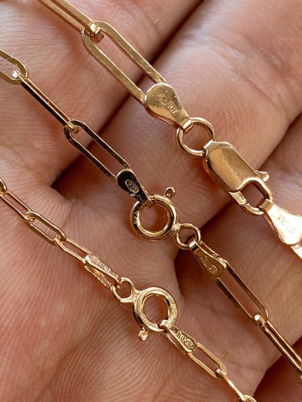 HarlemBling 14k Rose Gold Over Solid 925 Silver Paperclip Rolo Chain 2.5mm- 4mm Necklace