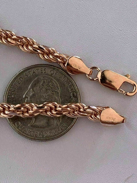 HarlemBling 14k Rose Gold Over Solid 925 Sterling Silver Mens Rope Chain Heavy 5mm ITALY
