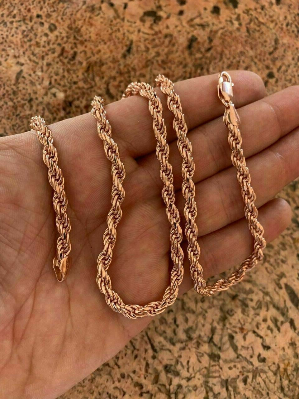HarlemBling 14k Rose Gold Over Solid 925 Sterling Silver Mens Rope Chain Heavy 5mm ITALY