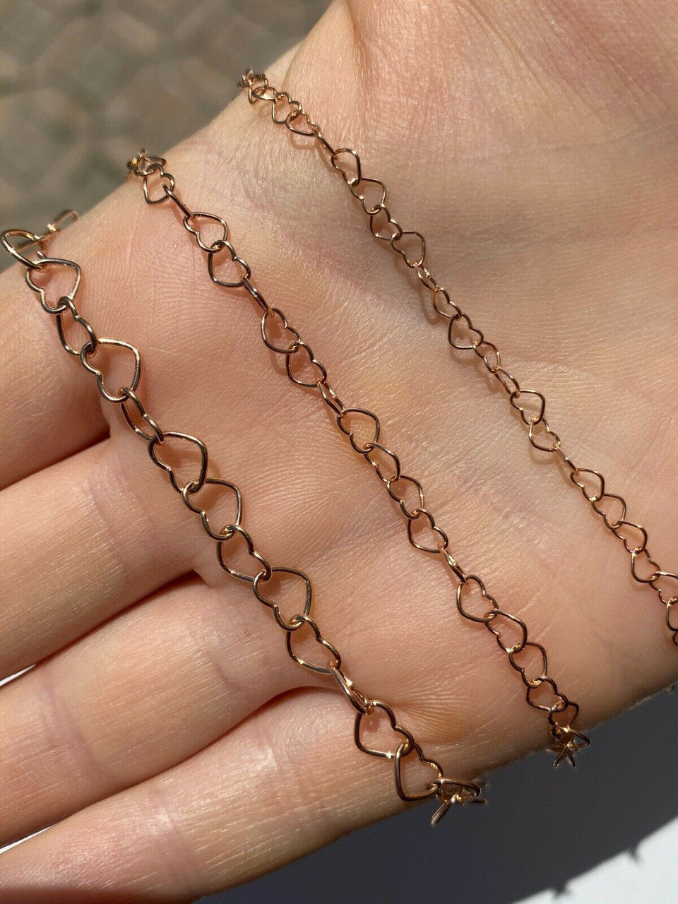 HarlemBling 14k Rose Gold Over Solid 925 Sterling Silver Paperclip Heart Link Chain Necklace