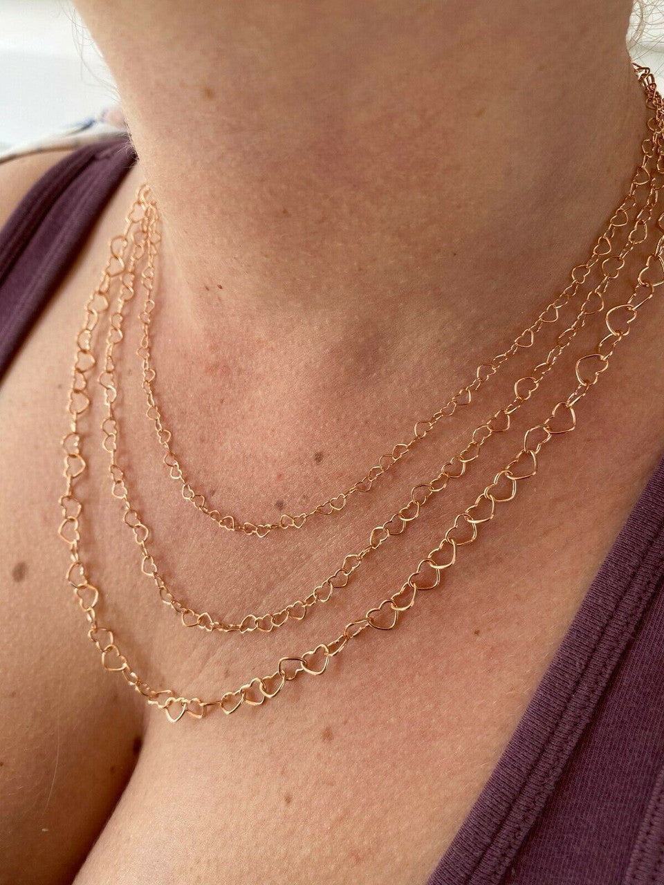 HarlemBling 14k Rose Gold Over Solid 925 Sterling Silver Paperclip Heart Link Chain Necklace