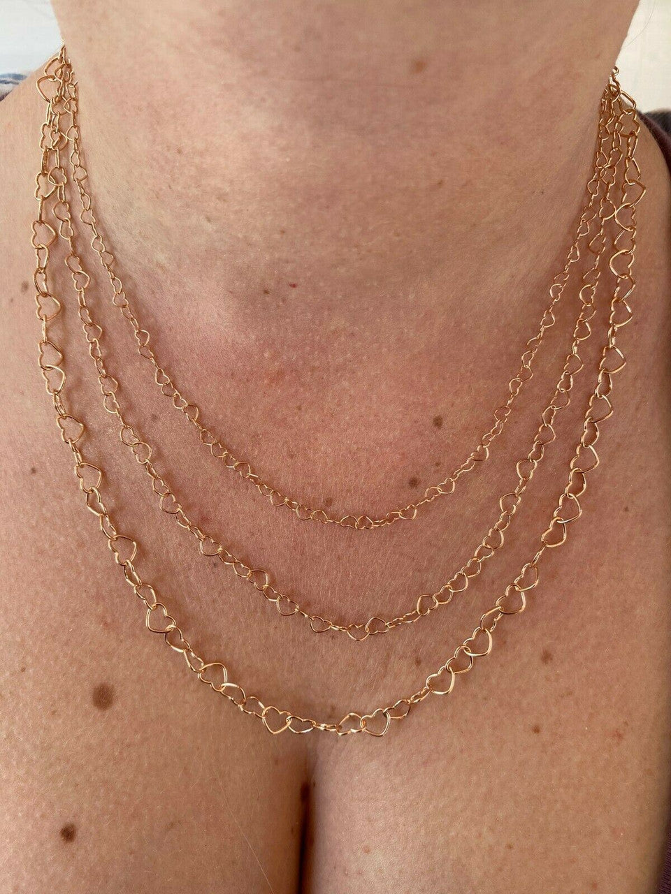 HarlemBling 14k Rose Gold Over Solid 925 Sterling Silver Paperclip Heart Link Chain Necklace