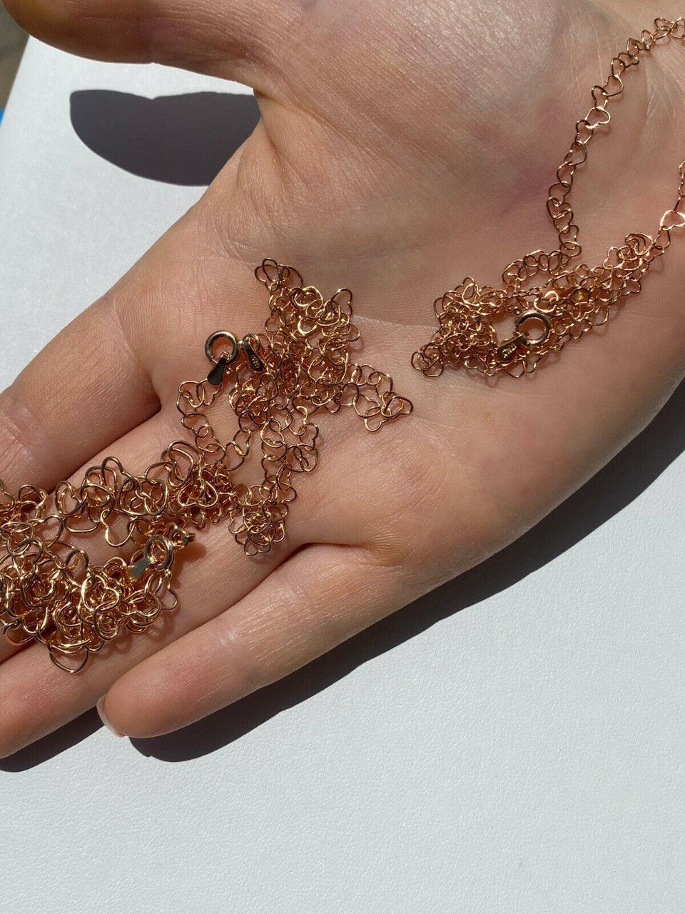 HarlemBling 14k Rose Gold Over Solid 925 Sterling Silver Paperclip Heart Link Chain Necklace