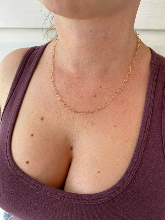 HarlemBling 14k Rose Gold Over Solid 925 Sterling Silver Paperclip Heart Link Chain Necklace