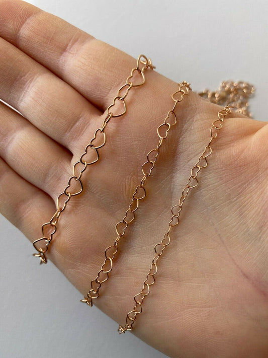 HarlemBling 14k Rose Gold Over Solid 925 Sterling Silver Paperclip Heart Link Chain Necklace