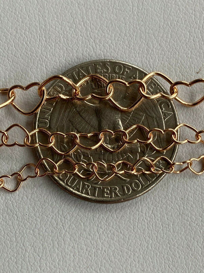 HarlemBling 14k Rose Gold Over Solid 925 Sterling Silver Paperclip Heart Link Chain Necklace