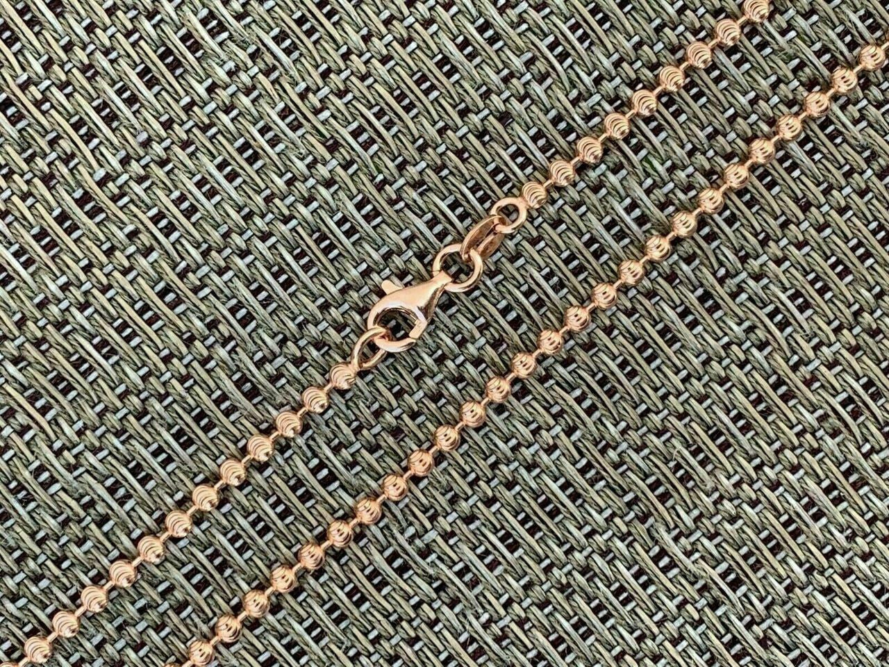 HarlemBling 14k Rose Gold Solid 925 Silver Ball Moon Diamond Cut Chain ITALY 2.5mm Necklace