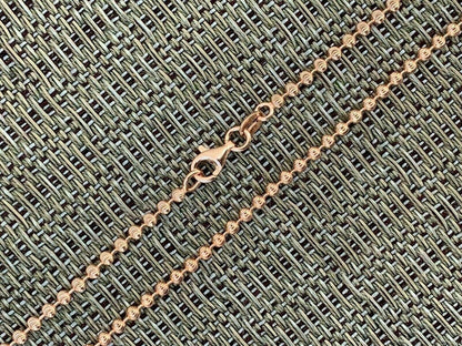 HarlemBling 14k Rose Gold Solid 925 Silver Ball Moon Diamond Cut Chain ITALY 2.5mm Necklace