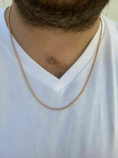 HarlemBling 14k Rose Gold Solid 925 Silver Ball Moon Diamond Cut Chain ITALY 2.5mm Necklace