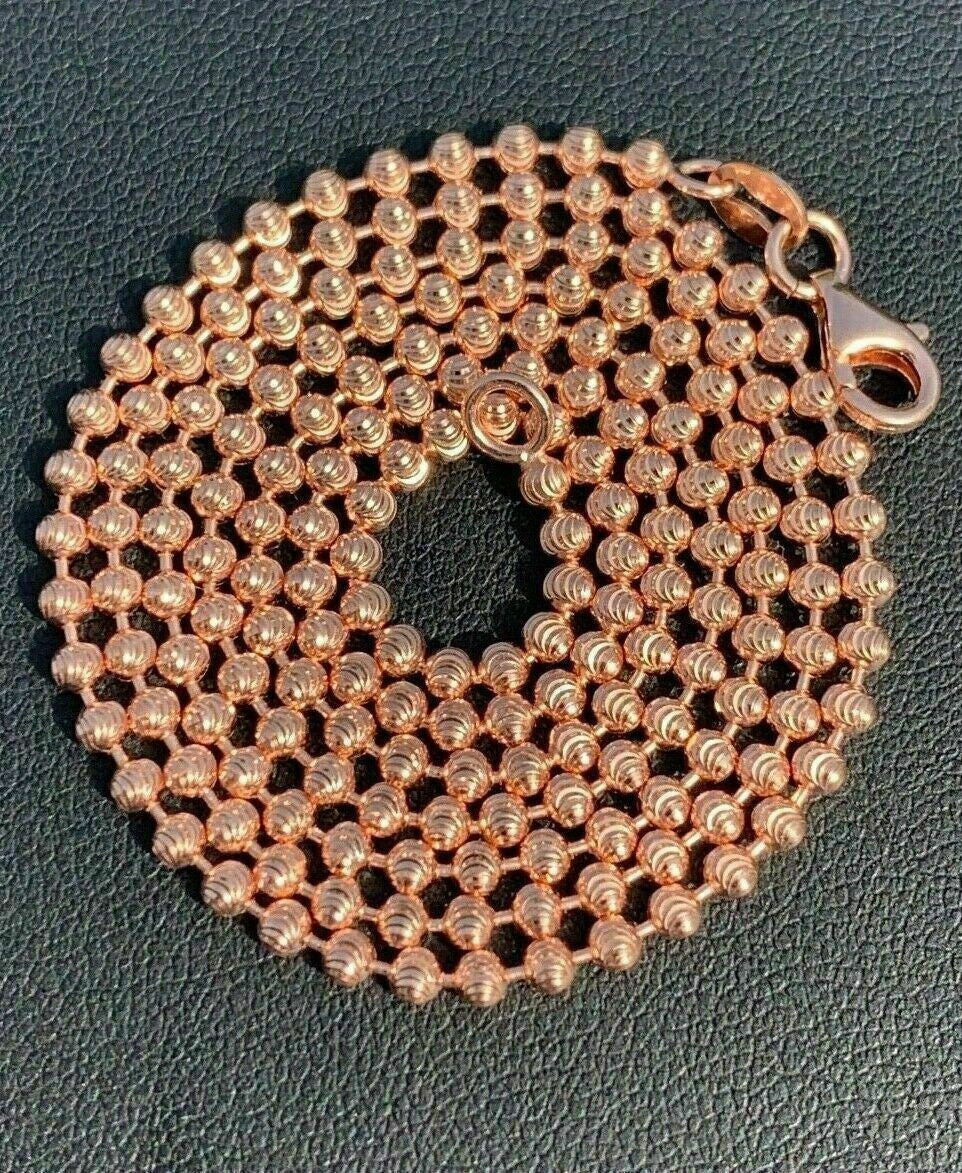 HarlemBling 14k Rose Gold Solid 925 Silver Ball Moon Diamond Cut Chain ITALY 2.5mm Necklace