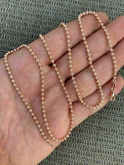 HarlemBling 14k Rose Gold Solid 925 Silver Ball Moon Diamond Cut Chain ITALY 2.5mm Necklace