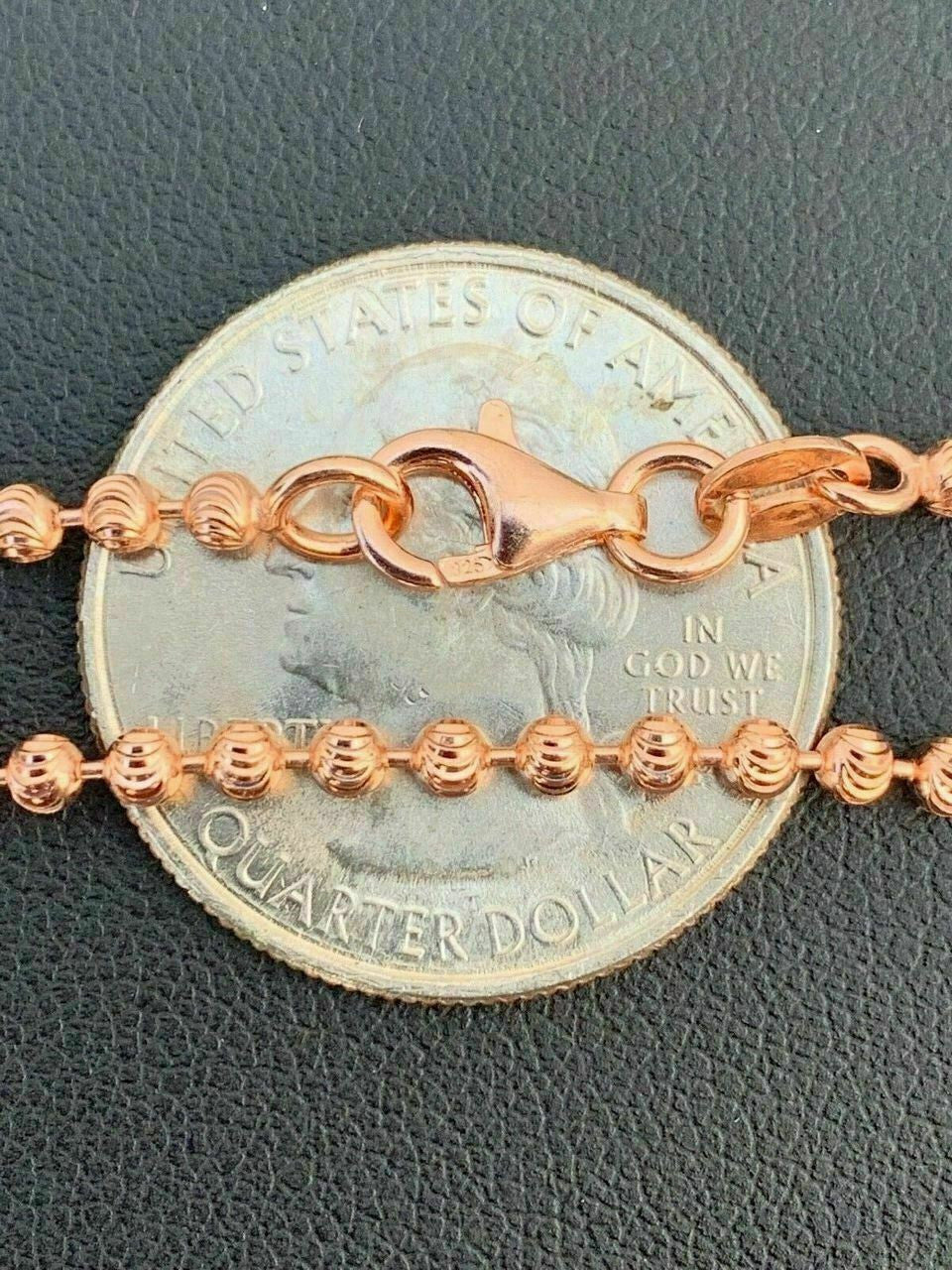 HarlemBling 14k Rose Gold Solid 925 Silver Ball Moon Diamond Cut Chain ITALY 2.5mm Necklace