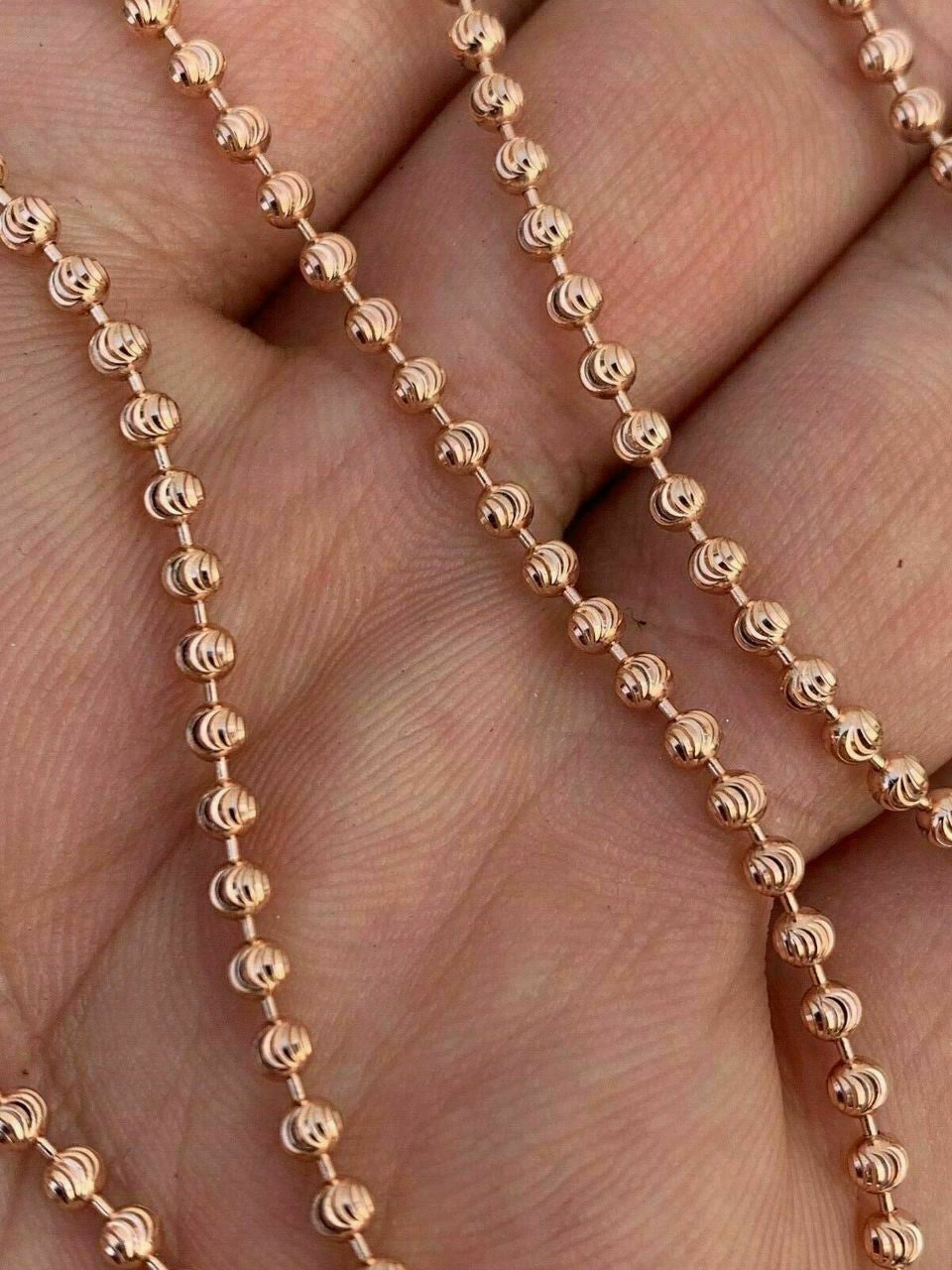 HarlemBling 14k Rose Gold Solid 925 Silver Ball Moon Diamond Cut Chain ITALY 2.5mm Necklace