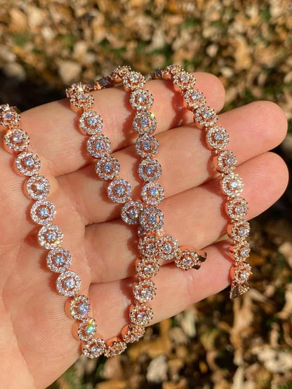 HarlemBling 14k Rose Gold Solid 925 Silver Tennis Chain Real Iced Flooded Out Diamond Choker