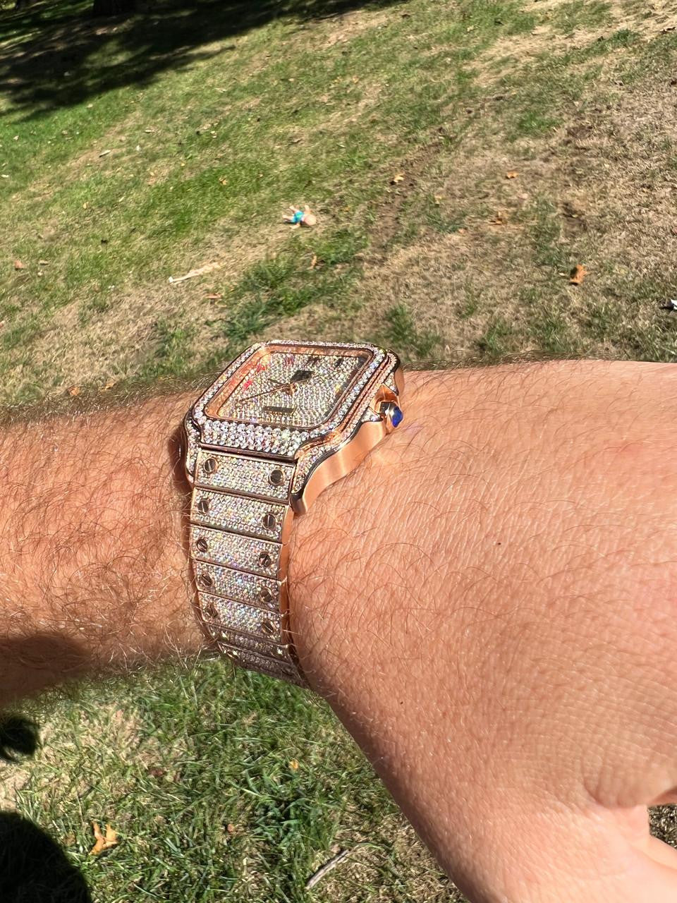 HarlemBling 14k Rose Gold Stainless Steel Mens Watch Iced Simulated Diamond Hip Hop  Arabic