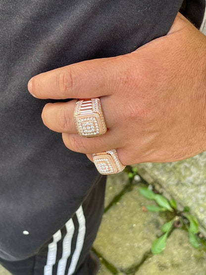 HarlemBling 14k Rose Gold Vermeil 925 Silver Mens Iced Moissanite Ring Pass Diamond Tester