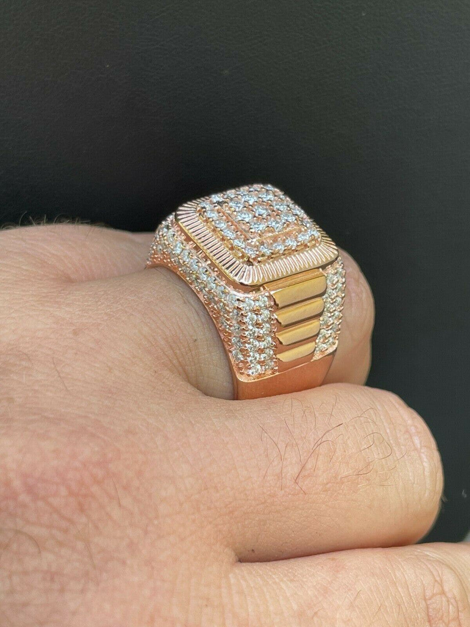 HarlemBling 14k Rose Gold Vermeil 925 Silver Mens Iced Moissanite Ring Pass Diamond Tester