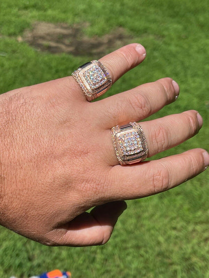 HarlemBling 14k Rose Gold Vermeil 925 Silver Mens Iced Moissanite Ring Pass Diamond Tester