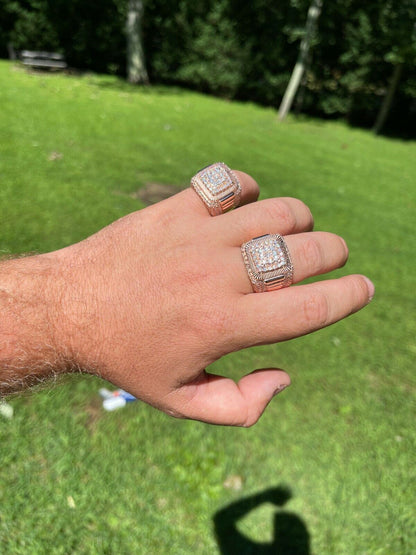 HarlemBling 14k Rose Gold Vermeil 925 Silver Mens Iced Moissanite Ring Pass Diamond Tester