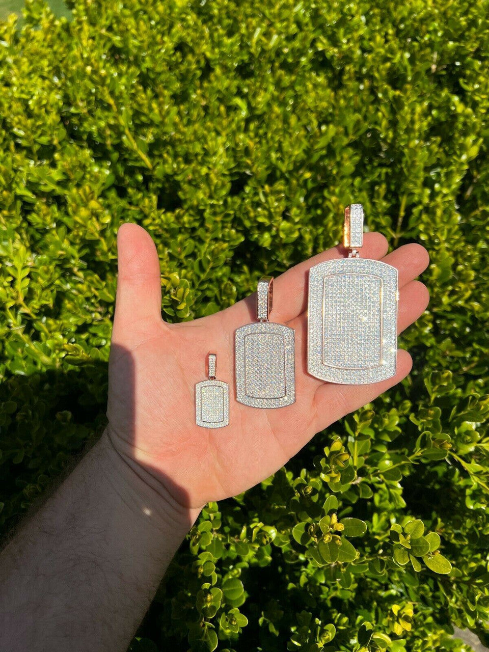 HarlemBling 14k Rose Gold Vermeil Silver Dog Tag Hip Hop Pendant Necklace - Out Iced Diamond