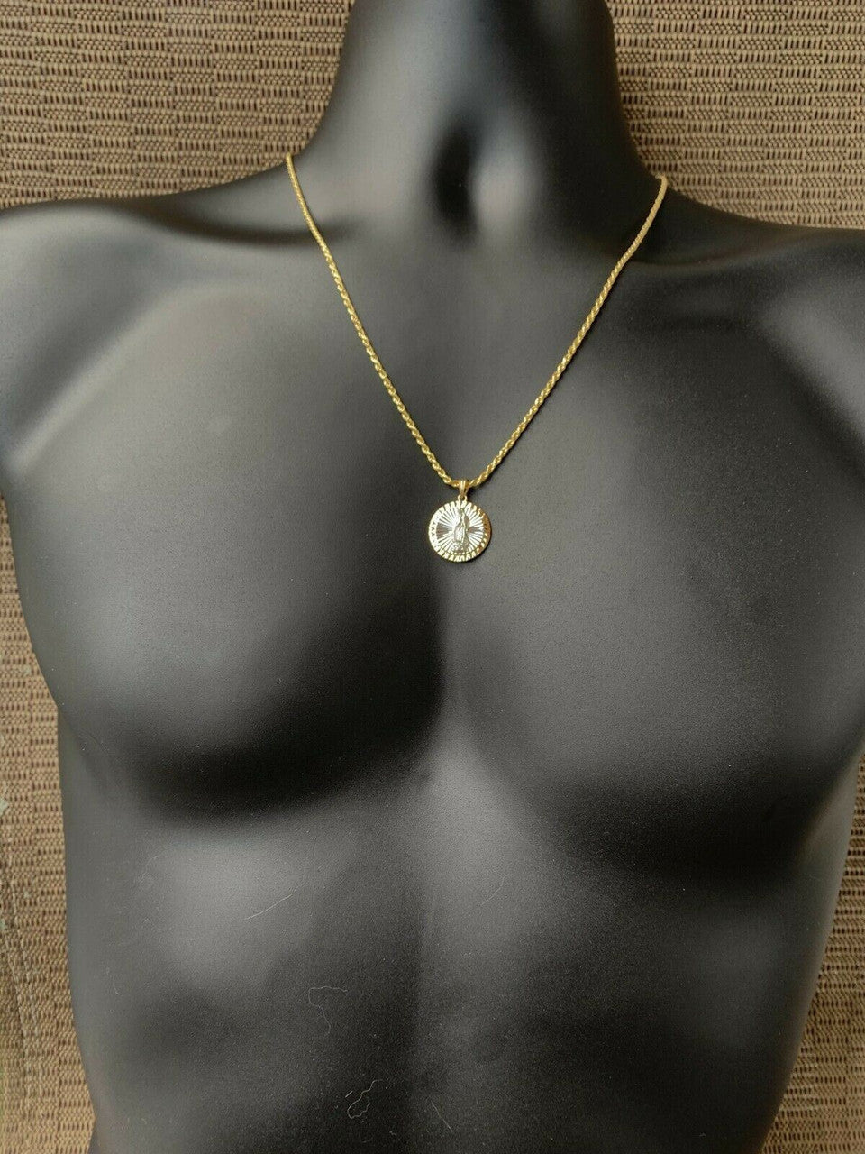 HarlemBling 14k Yellow Gold Over 925 Sterling Silver Virgin Mary Guadalupe Medallion Pendant