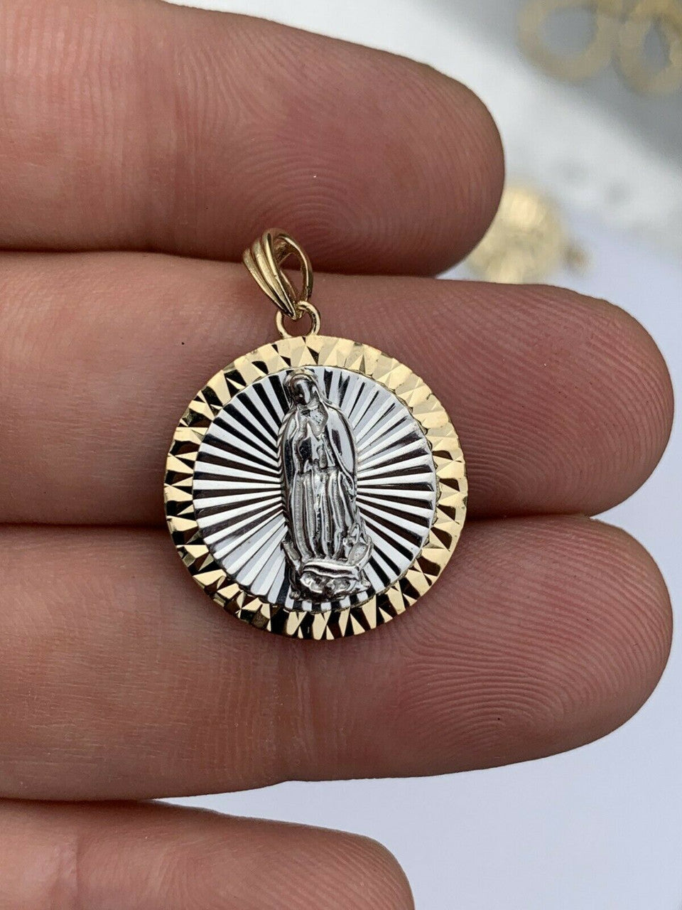 HarlemBling 14k Yellow Gold Over 925 Sterling Silver Virgin Mary Guadalupe Medallion Pendant